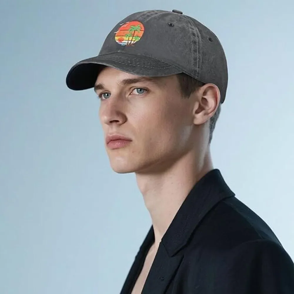 Unisex Black 100% Cotton Palm Tree Embroidery Adjustable Classic Baseball Cap